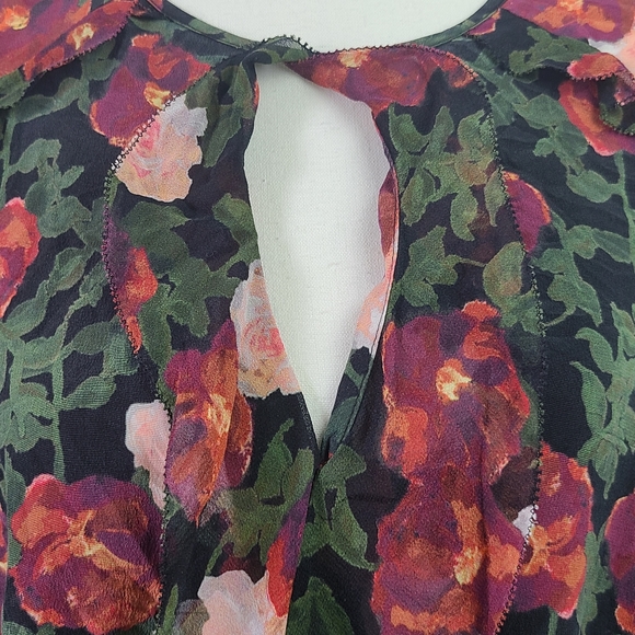 ECRU 100% silk long sleeve peephole chest ruffled sleeves romantic blouse, XL - Picture 3 of 10